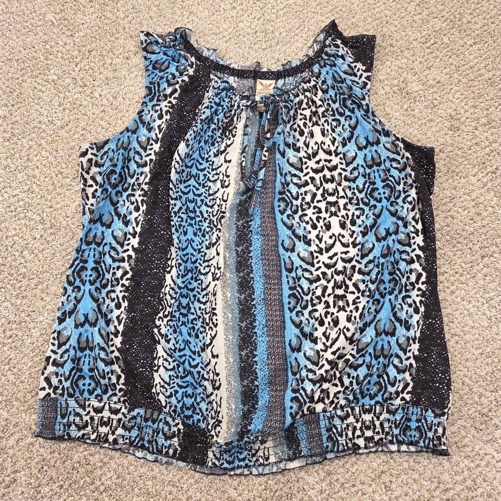 Faded Glory Y2K Tank Top 2X Leopard Print Multicolor Striped Ruffle Elastic Hem